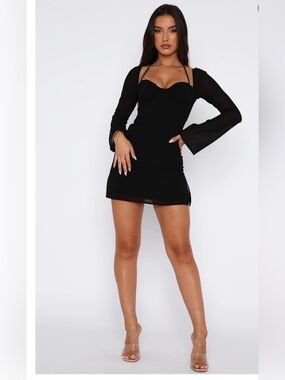 White fox Black Long-Sleeve Mini Dress with Sweetheart Neckline size M nwot